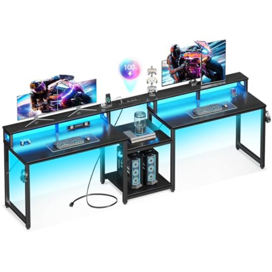 Desk Setup L Shaped - مكتب ألعاب لشخصين، طوله 98 بوصة،