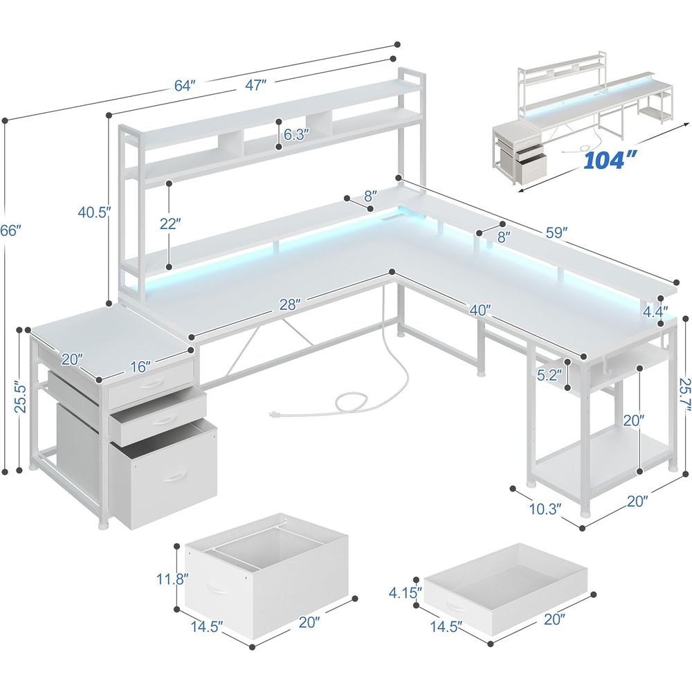 مكتب على شكل حرف L بطول 104 بو - مراجعة Desk Setup L Shaped وسعره