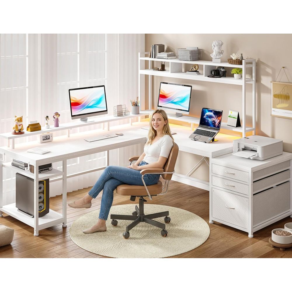 مكتب على شكل حرف L بطول 104 بو - مراجعة Desk Setup L Shaped وسعره
